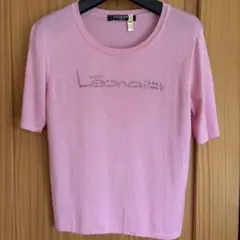 LEONARD FASHION ピンク 半袖カシミヤ シルク ラインストーンロゴのサムネイル