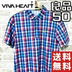 【早い者勝ち✨】ビバハート メンズ 半袖 ポロシャツ サイズ50 総柄 チェック
