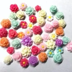 【40個】パステルカラーのお花カボションアソート