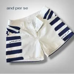 and per se レディース ゴルフ ショートパンツ ホワイト ネイビーのサムネイル