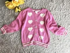 最終お値下げH&Mハートニットカーディガンピンク裾ボーダー90