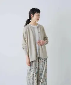 かぐれ リネンワイドクルーネックカーディガン ナチュラルのサムネイル