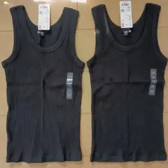 XSサイズUNIQLOユニクロBLACKブラック黒リブタンクトップ2枚セット新品のサムネイル