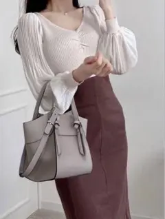 2Way配色ノットハンドルレザートートバッグ[tr228a] グレージュ