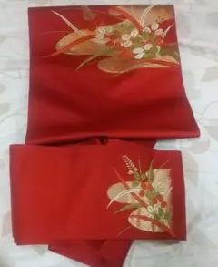 赤 花柄刺繍 帯