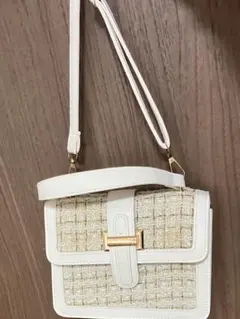 ホワイトチェック柄ショルダーバッグ