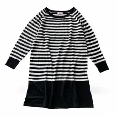 美品　チュニック　ボーダー柄　七分袖　Lサイズ　黒×白