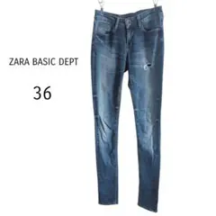 ZARA BASIC DEPT スキニーデニムパンツ ダメージ加工 S ブルーのサムネイル