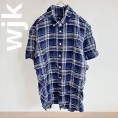 wjkチェック柄 半袖ボタンダウンシャツ ブルー系Mのサムネイル