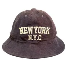 90s 古着 NEWYORK バケットハット コーデュロイ ネイビー 刺繍 ロゴ