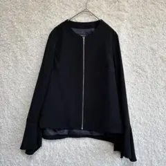 ZARA BASIC ノーカラージャケット 黒 フレア袖 ジップアップ