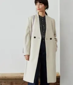 ビーバーVネックノーカラーコート(ライトグレー)