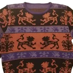 レトロ古着　日本製　エンブレム総柄ニット