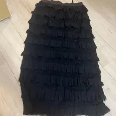 試着のみ美品 アダムエロペ サステナブル ニットフリルスカート 黒 F