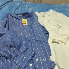 4L 青と白のストライプ 長袖シャツ