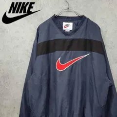 90s ナイキ NIKE ライン ナイロンジャケット ネイビー×レッド 古着