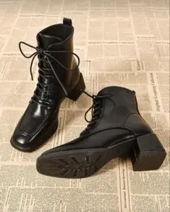 SHEIN スクエアトゥ　レースアップブーツ