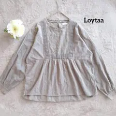 ロユタ Loytaa 長袖ブラウス F グレー レース装飾 コットン100