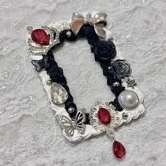 【No.88】B8 硬質ケース デコ ホイップ ホワイト ブラック 赤 リボン