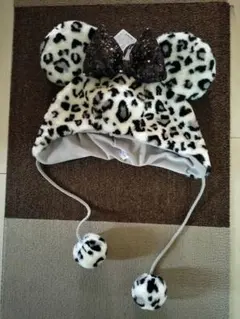 ミニー　ファンキャップ　ヒョウ柄　白　グレー　豹柄