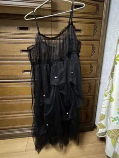 チュールワンピース パール付き ブラック