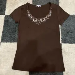 ZAZIE ザジ ビーズTシャツ38　焦茶のサムネイル