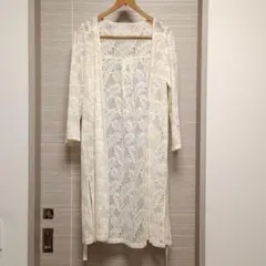 ロングカーディガン　レース　Mサイズ　ホワイト系