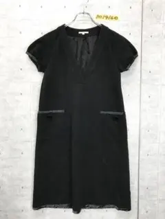 美品！SHIPS シップス Vネック半袖ワンピース ドレス オールブラック