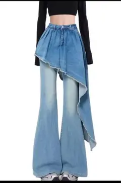 アシンメトリックデザイン フレアデニムパンツ