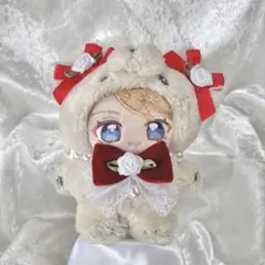 いつぬい ヘッドドレス 赤 白 レース レッド ホワイト 12cmぬい ぬい服