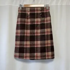 トッコクローゼット　チェック柄　タイトスカート　ひざ丈　ブラウン　M〜L