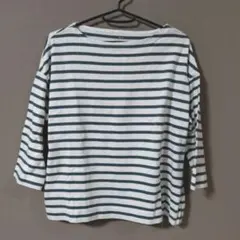 【美品】無印良品　ボートネックカットソー　ボーダー　オリーブ　バスクタイプ