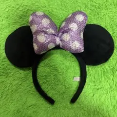 ミニーマウス 耳カチューシャ パープルリボン