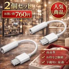 Type-Cイヤホン変換 3.5mm 2個セット 高音質 DAC対応 ホワイト