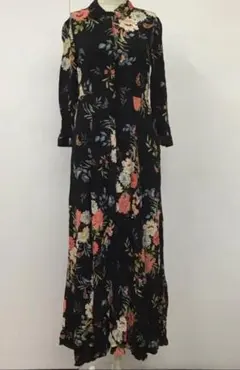 ZARA WOMAN 黒花柄長袖シャツロングワンピース