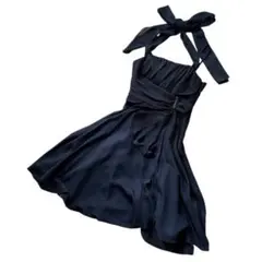 黒 シフォン パーティードレス　ホルターネック　リボン　結婚式　二次会　謝恩会