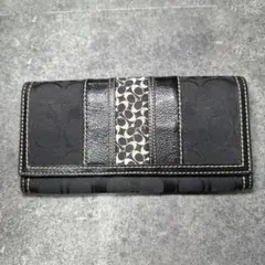 COACH コーチ 長財布 シグネチャー ブラック キャンバス×レザー 三つ折り