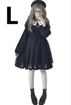 ワンピース コスプレ 黒十字 姫袖 長袖 地雷系 量産型