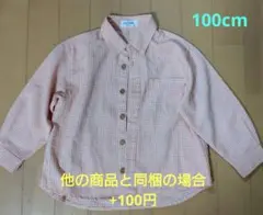 100cm　男の子　長袖シャツ　オレンジチェック柄
