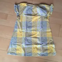 イエローチェック柄 半袖ワンピース 120　双子