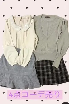 【春コーデ4点セットブラウス＋ニット＋ミニスカー2点 まとめ売り ガーリー韓国風