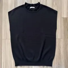 Techichi テチチ ブラック フリルネック ノースリーブサマーニット 黒