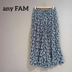 anyFAM ワイドパンツ L ネイビー 花柄 ウエストゴム 体型カバー