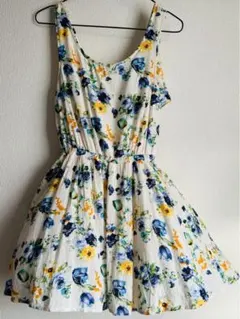 INGNI 花柄 ノースリーブ ミニ フレアワンピース　イング　青　ブルー M