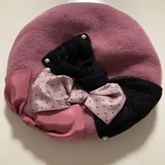 メゾピアノ　リボン付きピンクベレー帽