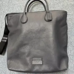 COACH 2wayネイビーレザー トートバッグ　ストラップ付