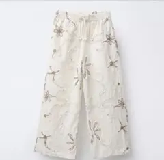 ZARA キッズ 新品 花刺繍入りストレートパンツ