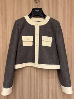 CELINE ノーカラージャケット グレー/アイボリーのサムネイル