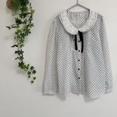 ［CLEF DE SOL］レース襟長袖ブラウス（L）ドット柄のサムネイル