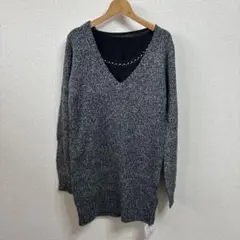 【重ね着風 ニットトップス ブラックインナー付き／新品】-M0001